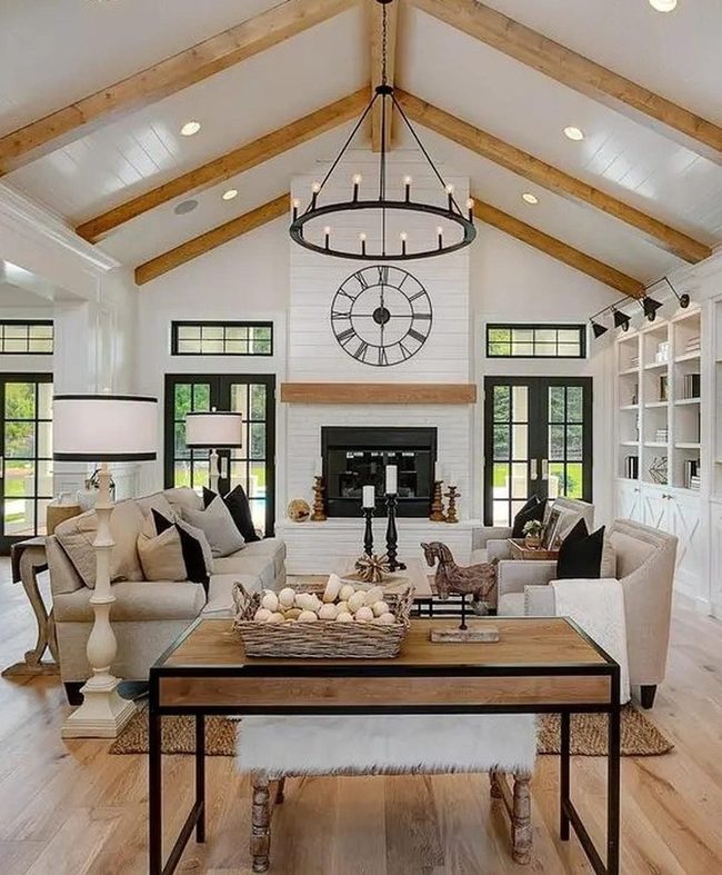 Exposed Wood Beams Modern Farmhouse