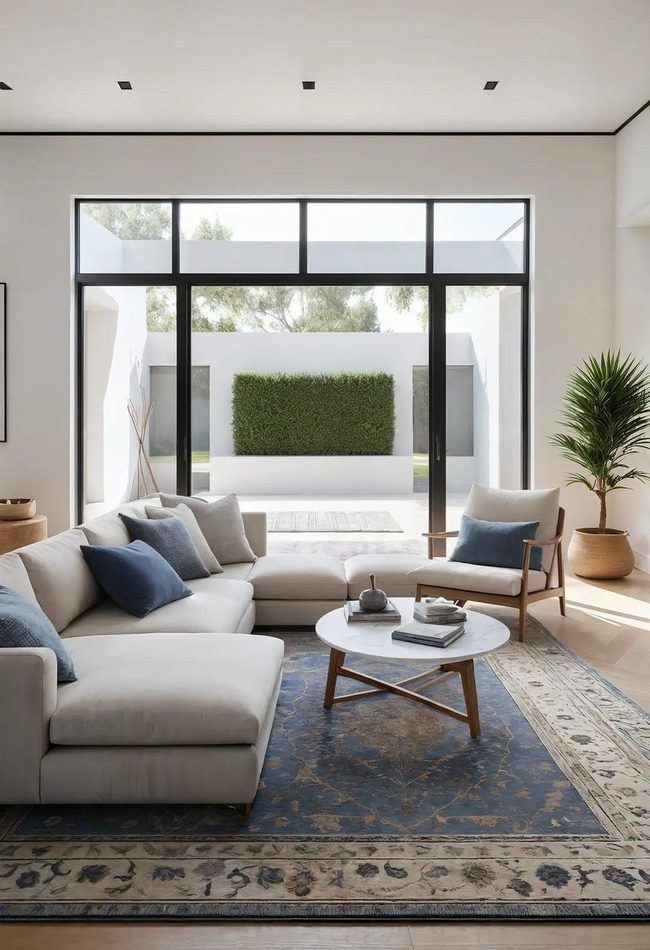 Persian Rug Anchors Minimalist Interiors