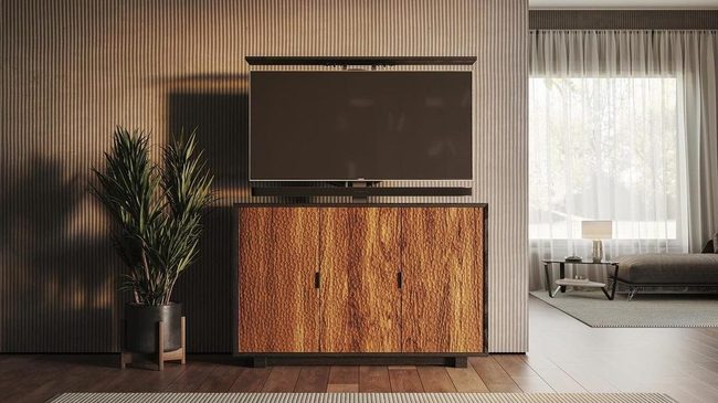 Polished Cabinet Lifts Hidden Screen