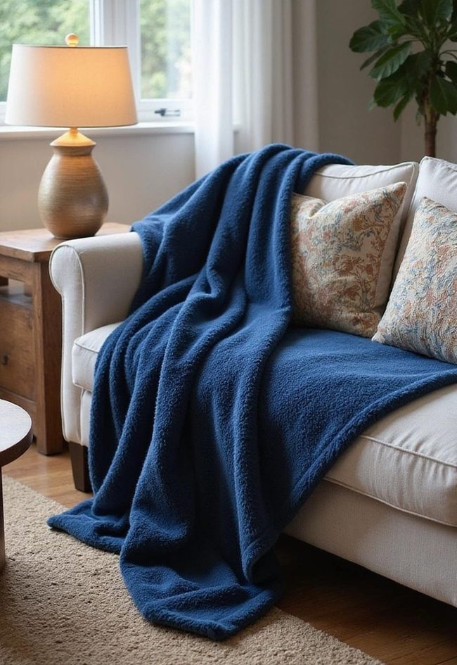 Navy Blue Throw Blanket Layers