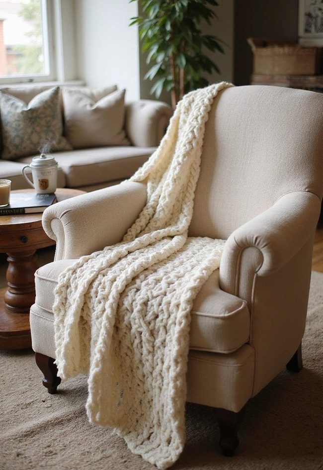 Cream Chunky Knit Throw Layering
