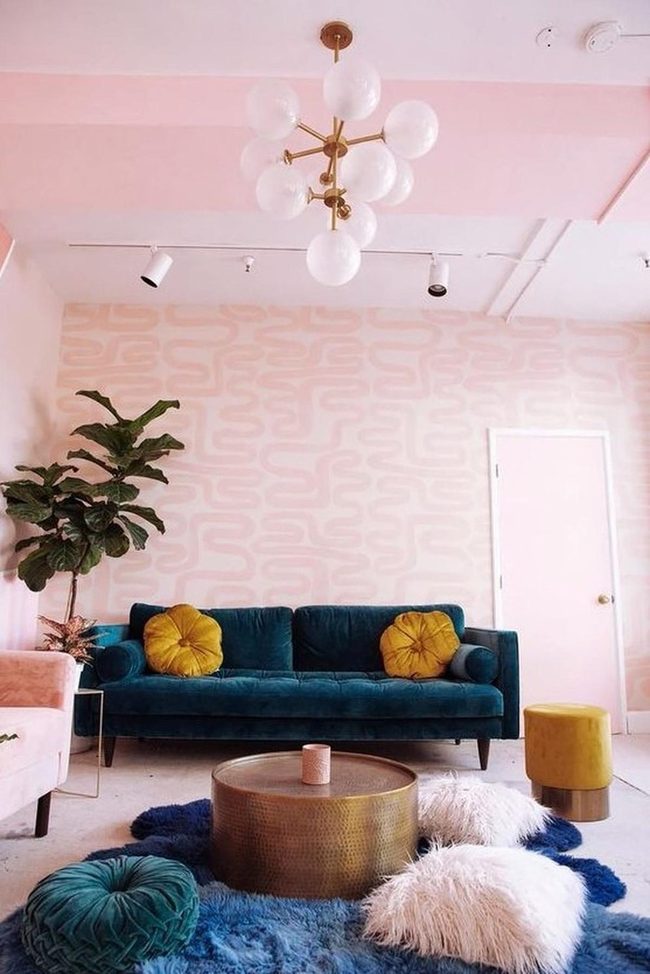 Pink Walls Meet Deep Blue Velvet
