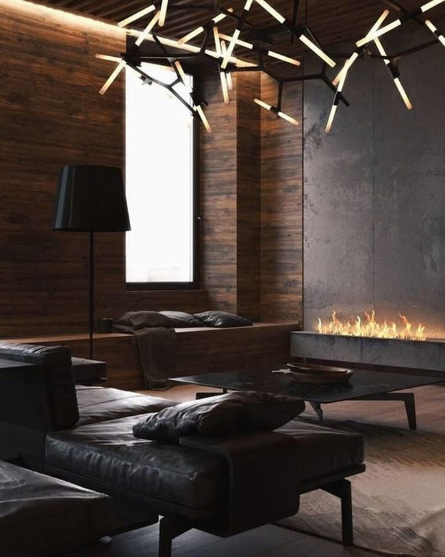 Suspended Lights Above Dark Wood