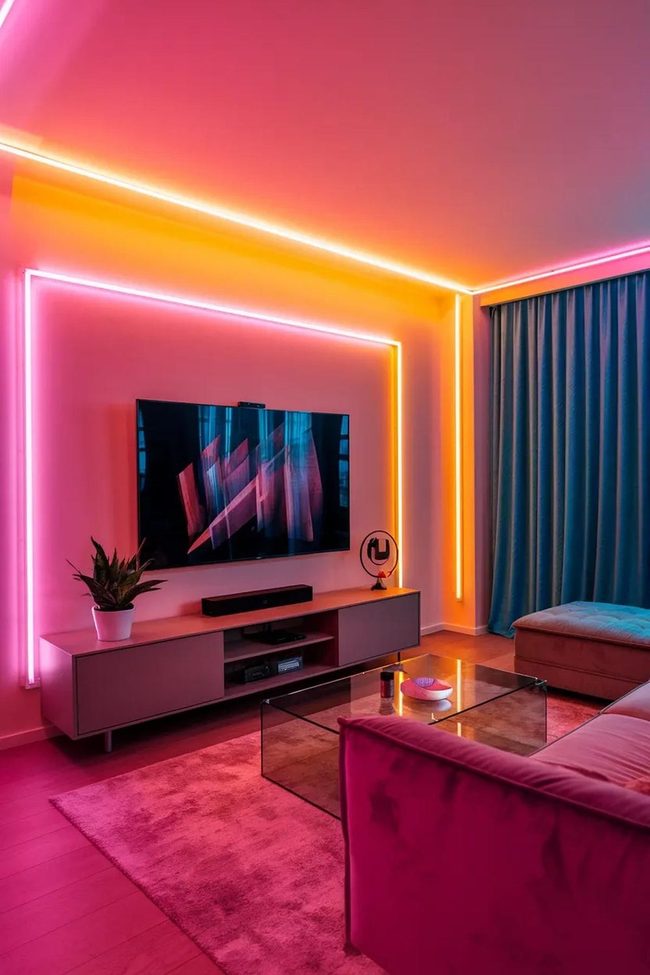 Pink Orange Gradient Entertainment Wall