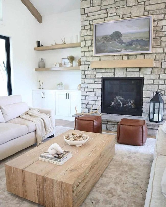 Stone Fireplace Meets Modern Living