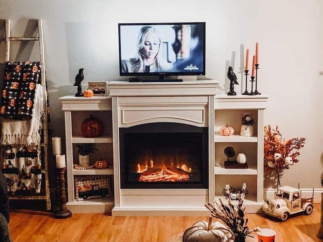 Champagne Fireplace, Quilts, Autumn