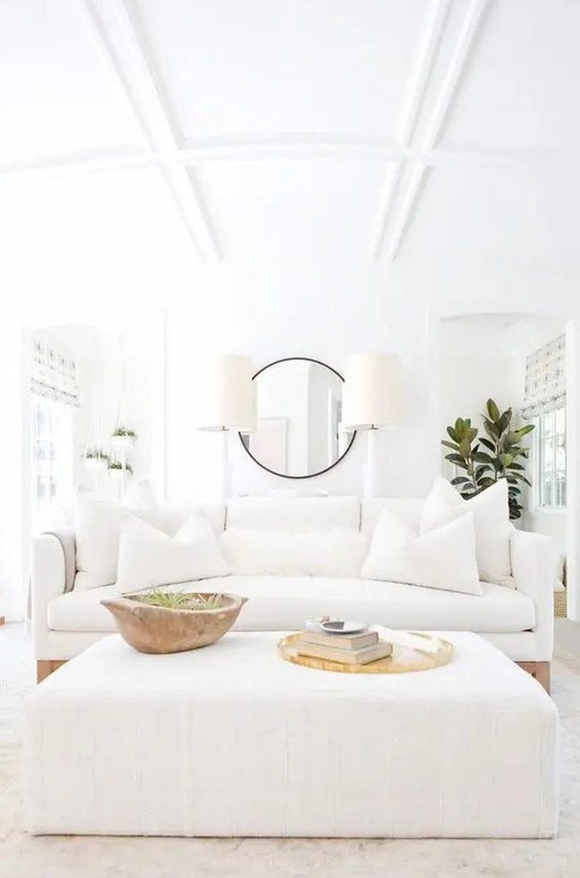 Crisp White Living Room With Natural Wood