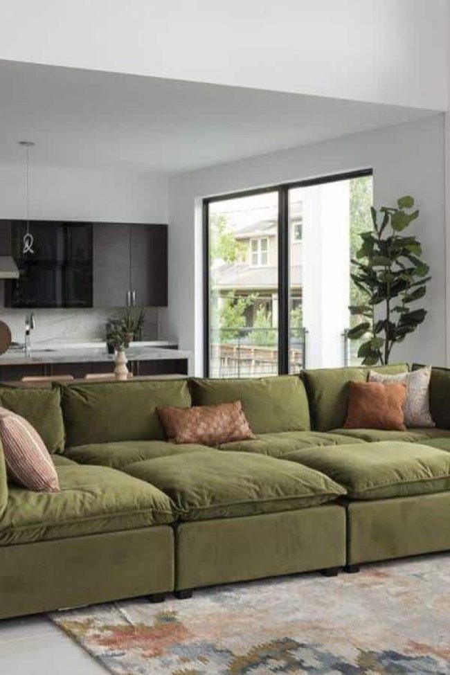 Olive Green Velvet Sectional Statement