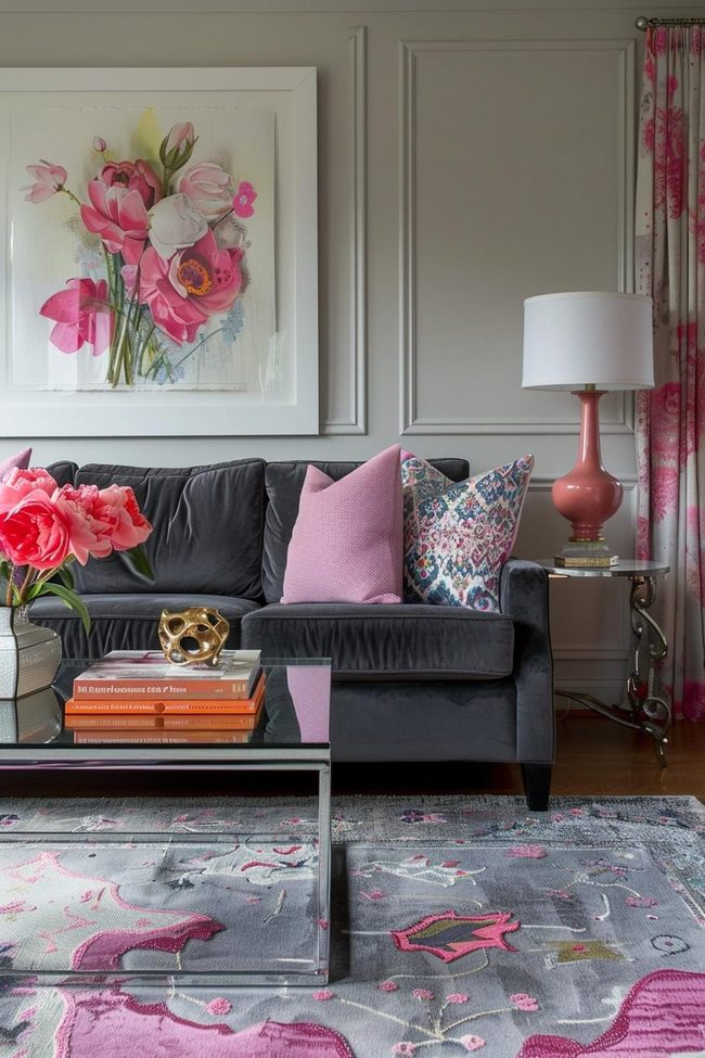 Delicate Pink And Gray Living Room