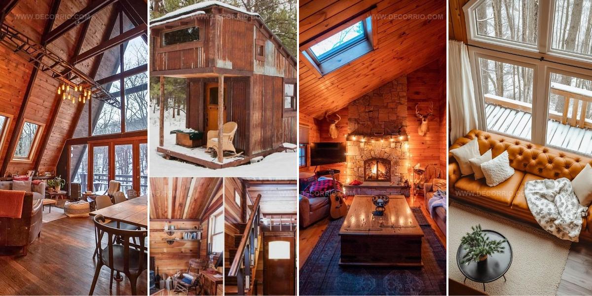 9654802 Cozy Winter Cabin Living Room Decor Ideas