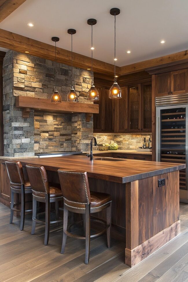 Rustic Wood and Stone Culinary Space