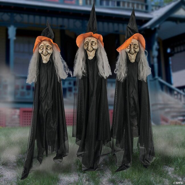 Trio of Witches with Bright Orange Hats