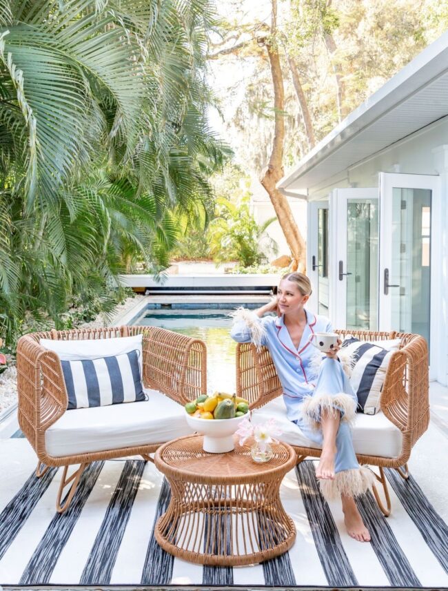 Tropical Chic with Vibrant Stripes and Rattan Craftsmanship