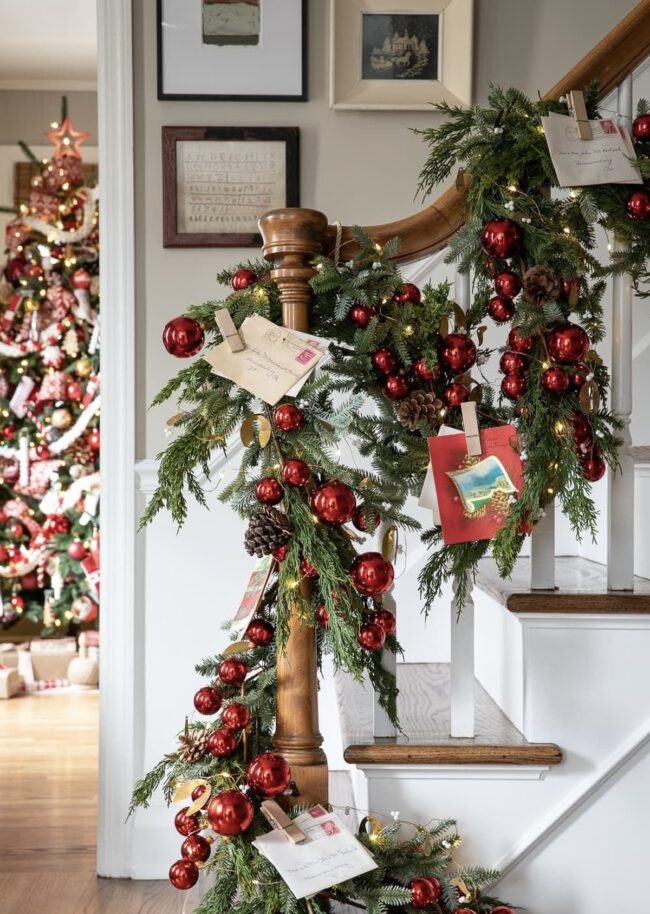 Charming and Colorful Holiday Staircase Decor