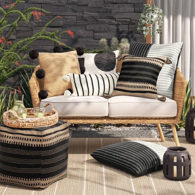 Urban Oasis with Black, White, and Woven Textures