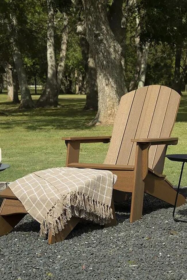 Wooden Adirondack Chair with Cozy Throw