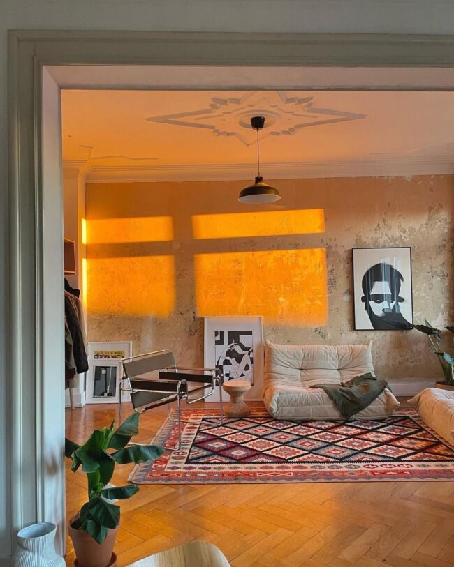 Industrial Chic Living Room with Pops of Color