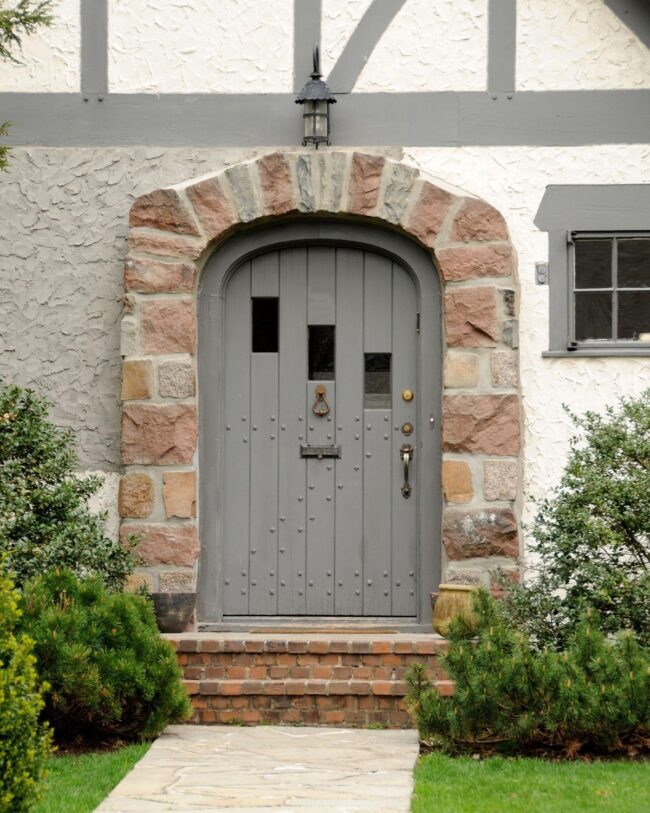 Vintage Grey Arched Door for Historic Charm