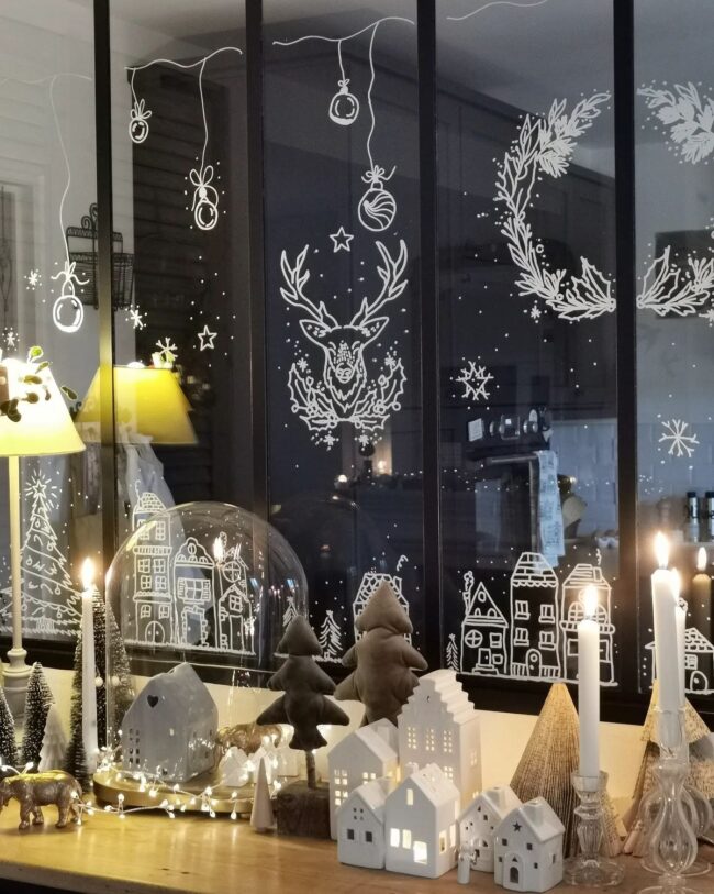 Festive Hand-Drawn Window Decorations