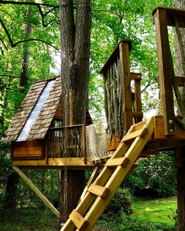 Adventure Treehouse Featuring a Rope Bridge