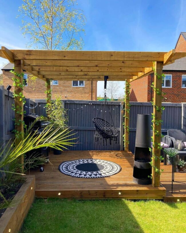 Rustic Pergola with Swing Charm