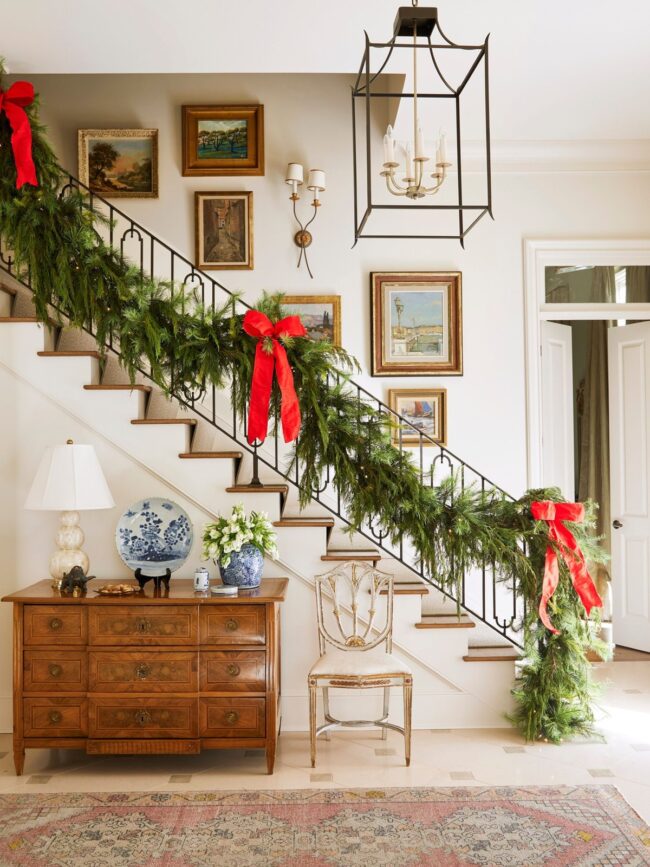 Charming Red Ribbon Staircase Decoration
