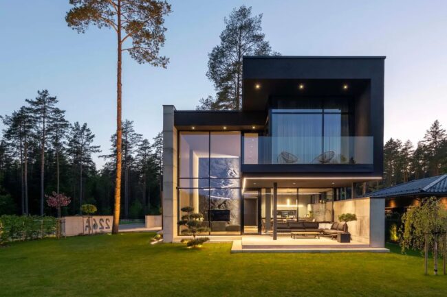 Black Stucco and Glass with Sleek Geometric Lines