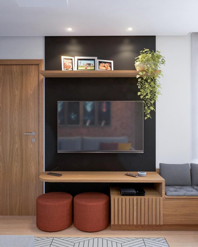 Cozy Living Room with Shelves