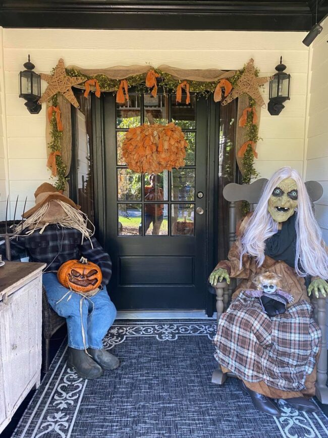 Porch Witches with Scarecrow Companions