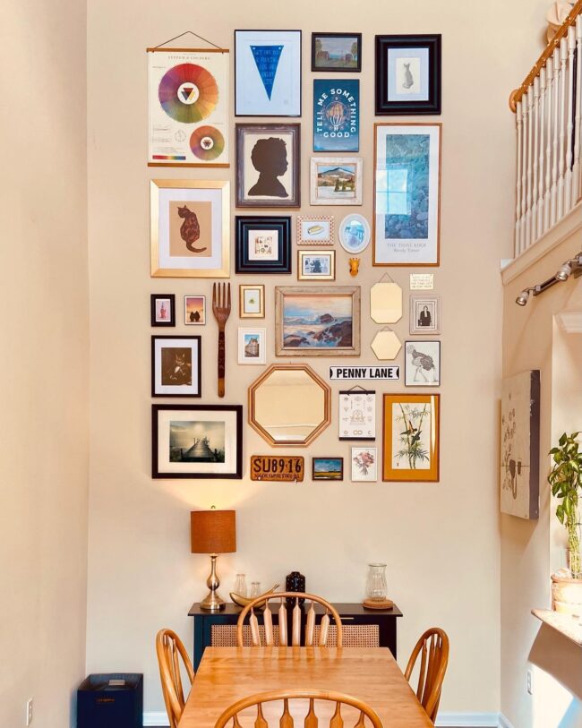Eclectic Dining Room Gallery Wall