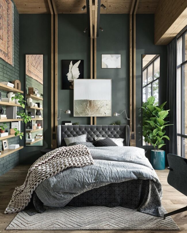 Greenery in a Modern Rustic Bedroom